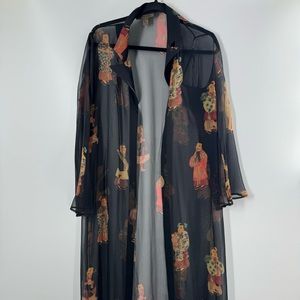 Harari 100% Silk Duster Sheer Kimono Lingerie Sleeve Women’s Size S